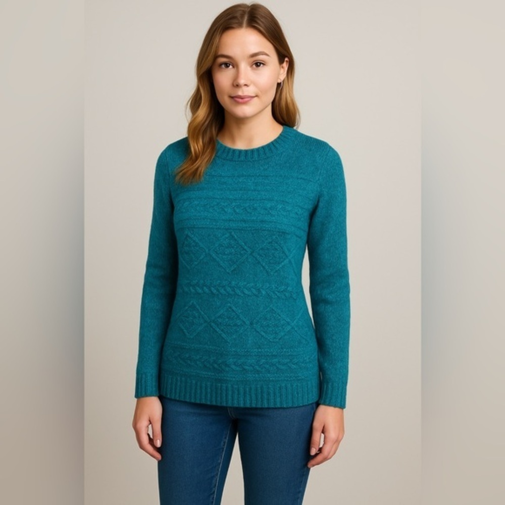 St. John’s Bay Teal Cable Knit Sweater Women’s Small Pullover Long Sleeve